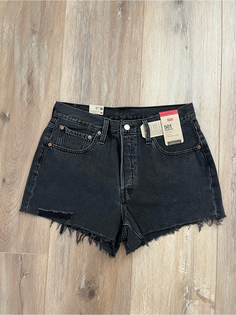 Levi's Black Denim Cutoff Shorts with Frayed Hem